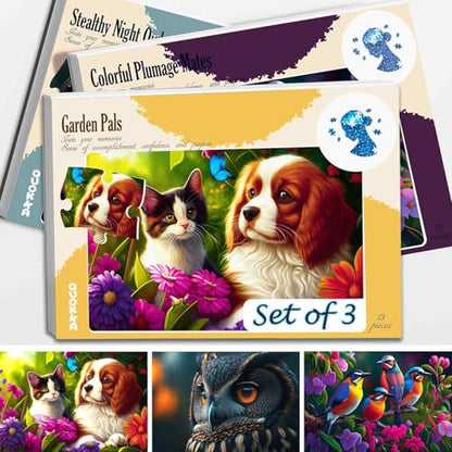 Large Piece Dementia Puzzles for Seniors - 3 Activities for Elderly | Cat, Dog, and Birds - Jigsaw Puzzles for Elderly - Dementia Activities for Adults - Alzheimers Puzzle Games and Gifts