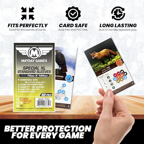MayDay Games Tarot Card Sleeves 70x120mm - 100 Standard Clear Protectors, Perfect Fit Board Game Card Sleeves, 40 Micron, 100 Per Pack - MDG-7152