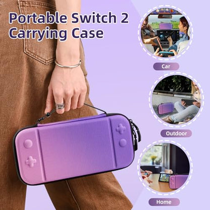 BRHE Switch 2 Carry Case Compatible with Nintendo Switch 2 Console,Large Capacity Switch 2 Case, Portable Hard NS 2 Travel Bag for Console & Accessories, 10 Game Card Slots (Pink Purple Gradient) - color: Pink Purple Gradient