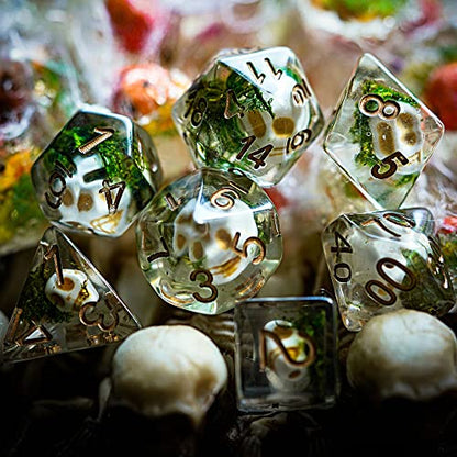 UDIXI Skull DND Dice Set, Skull Polyhedral Dice Set D&D for Tabletop Games | Velvet Storage Bag, DM Gift, for Dungeons and Dragons Role Playing Games Board Games - color: Skull/Seaweed