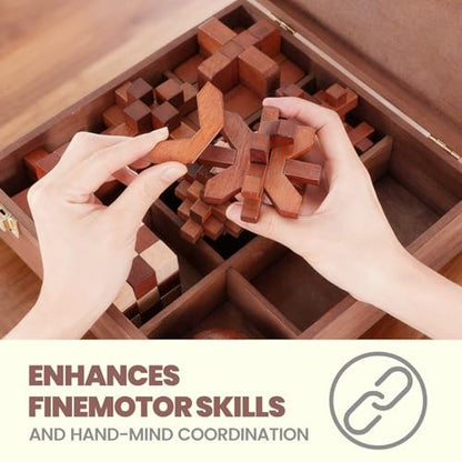 Wooden Brain Teaser Puzzles for Adults - Brain Teaser Puzzles with Wooden Box 3D Puzzle Game Toys for Adults Teens - Unlock Interlocking Puzzle Adults Teens IQ Education Smart Toys - color: Style G