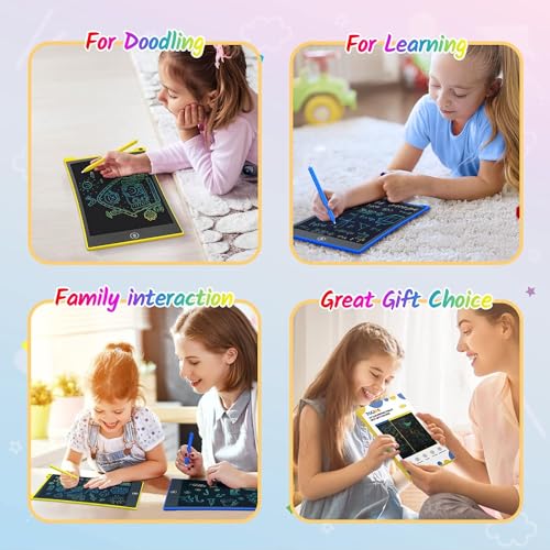 TECJOE 10 Inch 2 Pack LCD Writing Tablet for Kids, Mess Free Drawing Tablet | Colorful Drawing Pad, Travel Road Trips Essential, Quiet Time, Learning Toys Birthday Gifts for Boys Girls Ages 3-8 - color: Bule Yellow