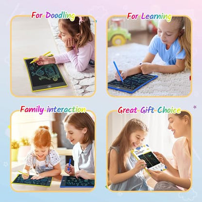 TECJOE 10 Inch 2 Pack LCD Writing Tablet for Kids, Mess Free Drawing Tablet | Colorful Drawing Pad, Travel Road Trips Essential, Quiet Time, Learning Toys Birthday Gifts for Boys Girls Ages 3-8 - color: Bule Yellow