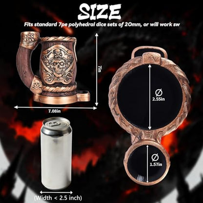 Dice Tower Mug, Dice Rolling Tower, Comes with 7 PCS Dice Set, Suitable for DND Dungeons and Dragons, Tabletop Games, Available As Drink Holder, D&D Gifts, DND Accessories (Wooden Skull) - color: Wooden Skull