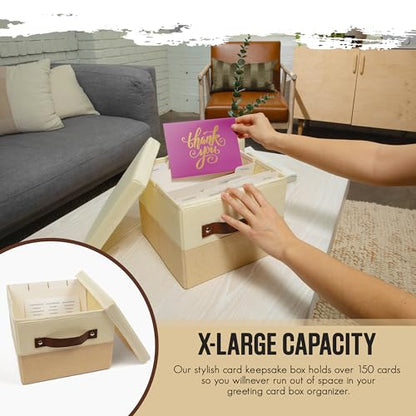 Greeting Card Organizer Box with 15 Dividers - Storage Box | Holds 150+ and collapses flat when not in use, large greeting card holder and keepsake container for birthday, Christmas - style: Box with Dividers
