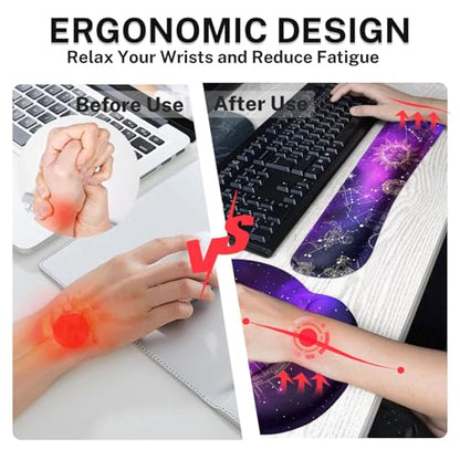 Arttown Sun Space Galaxy Desk Mat Constellation Astrology Mouse Pad Set 4 in 1 Ergonomic Design Large Mousepad + Keyboard Wrist Rest + Mouse Wrist Rest + Coaster Suitable for Home Office Study Game - color: Galaxy Constellation