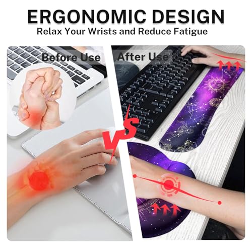 Arttown Keyboard Mouse Pad Set, 4 in 1 Desk Mat Set Galaxy Space | Astrology Sun Large Mousepad+Keyboard Wrist Rest+Mouse Wrist Rest+Coaster Ergonomic Design for Home Office Computer - color: Galaxy Constellation