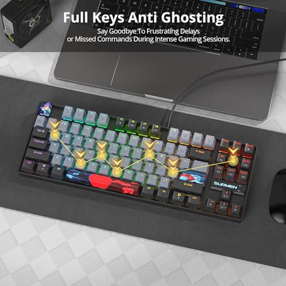 75% Mechanical Gaming Keyboard with Red Switch, RGB LED Backlit Keyboard Grey, 87 Keys Compact TKL Wired Computer Keyboard for Windows Laptop PC Gamer (87 Dolch) - color: 87 Dolch/Red Switch