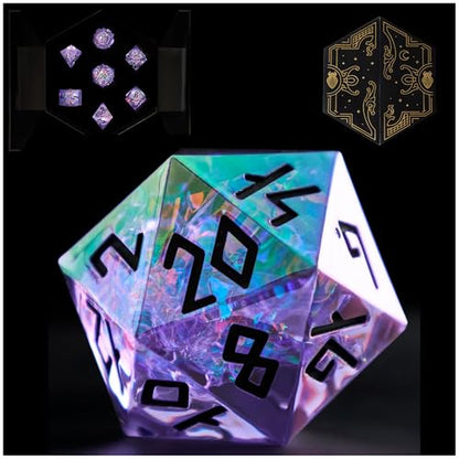Iridescent DND Dice Set with Glowing LED Display Box – Sharp Edge Polyhedral Dice with Mesmerizing Finish | Bonus Stickers Included | Dungeons and Dragons (TTRPG) Dice Set - color: (Non-liquid Core) Iridescent - Umbral Gleam
