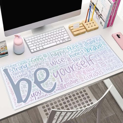 Be Yourself Large Gaming Mouse Pad for Desk, Desk Mat with Seamed Edges, Waterproof Desk Pad, Non-Slip Rubber Base, 31.5x11.8 Inch Keyboard Pad Computer Mat, Big XL Mousepad - color: Be Yourself