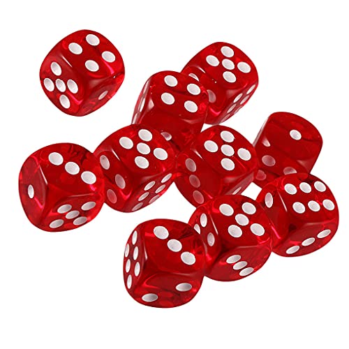10PCS Polyhedral Dice - D6 Acrylic Dice (16mm, Transparent Red) for RPG, MTG, DND, Table Games - color: Transparent Red