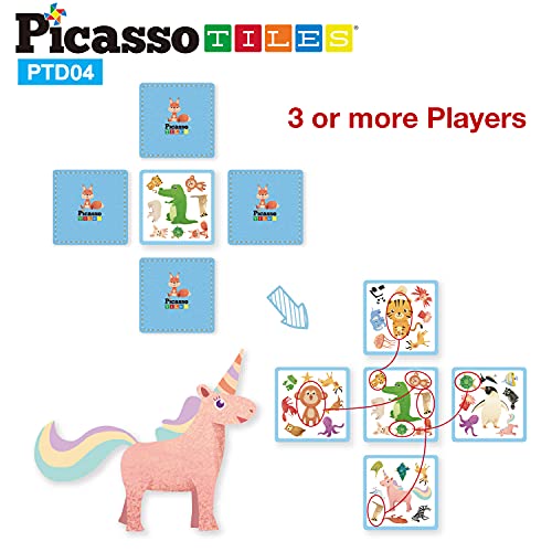 PicassoTiles 56 PCs Animal Speed Matching Game, Match Identical Pairs of Animals as Fast as Possible, Educational Puzzle Family Activity Board Games with Portable Storage Box for Boys & Girls Ages 3+