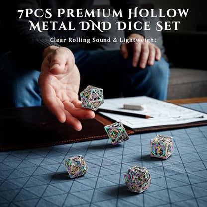 MoKo Dragon Hollow Metal DND Dice Set, Mixed Color | 7 Pcs Polyhedral, D20 D12 D10 D8 D6 D4, For Dungeons and Dragons RPG Games, With Gift Box - color: 4 - Mixed Color