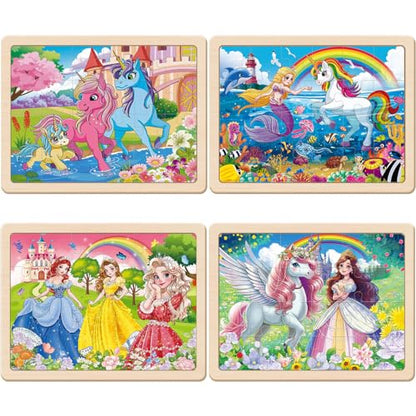 Wooden Puzzles for Kids Ages 4-6, Large 24 PCs Unicorn Mermaid Princess, Jigsaw Puzzles for Kids Ages 3-5, Preschool Educational Learning Toy for Boys and Girls