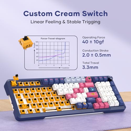 RisoPhy Wireless Mechanical Keyboard, 98 Keys RGB Gasket 2.4GHz/Wired/Bluetooth Keyboard with Custom Hi-Fi Linear Switch, Hot-Swap Socket GamingKeyboard, PBT Keycaps/Knob Control ComputerKeyboard