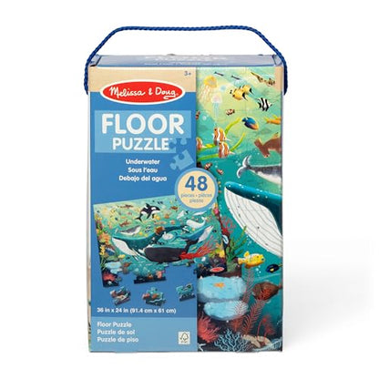 Melissa & Doug Underwater Jumbo Floor Puzzle 48-Piece Ocean Animal Toy | 48 Wipe-Clean Pieces, 3x2 Feet, Ocean Animal Scene and Illustrated Guide, Floor Puzzle Play, Preschool Toys for Kids, Ages 3+