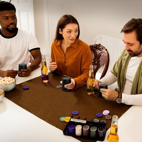 5X Dice Cup Set, PU Leather Dice Shaker Cups with 30 Dices for Bar Party Yahtzee Farkle Dice Games, Coffee (5, Black) | PU leather dice set with 5 felt-lined cups, 25 dice and storage case for Liar’s Dice, craps, backgammon and party games - color: Black