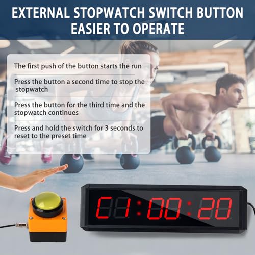 Fitness Timer with Stopwatch Button, Suitable for School/exam/Home Exercise/Gym/Gym SMAHEAT Electronic Fitness Timer (1.5 inch six-Digit All-red) - color: 1.5 Inch Six-digit All-red