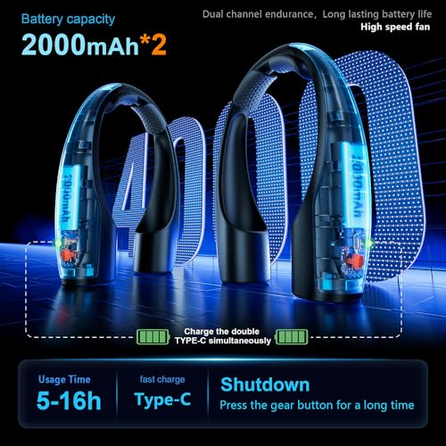 AI Neck Fan, 4 Speeds Adjustable Portable Personal Fan Rechargeable, 4000 mAh Battery Faster Cooling Wearable Fan, Ultra Quiet for Home, Office, Travel, Outdoor - Black - color: Black
