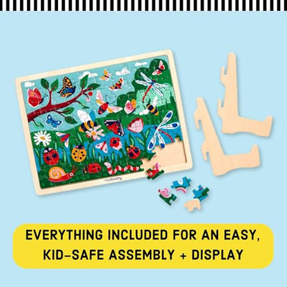 Mudpuppy Garden Life 100 Piece Wooden Puzzle for Kids, Ages 5+ | Scenic Garden Theme, Bright and Bold Illustrations, Display Stand Included, Sturdy Pieces, Wood, Room Decor - style: Garden Life