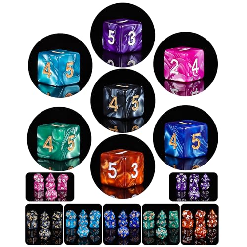 QMay Polyhedral Dice Set - 7 x 7 (49 Pieces) DND Dice with 7PCS Black Drawstring Bags Great for Dungeons and Dragons, RPG, MTG,Role Playing Table Games D4 D6 D8 D10 D% D12 D20 - color: 7 Sets-49pcs