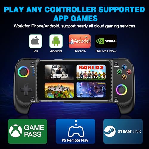 MystNova Wireless Phone Controller for iPhone & Android - Mobile Gamepad with Hall Effect Joysticks, Compatible with Xbox/PS5/Steam Link/Cloud Gaming, Ergonomic Design, Long Battery Life - color: Black