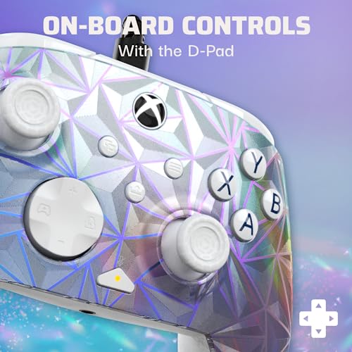 PDP Gaming REMATCH Enhanced Wired Gaming Controller: Licensed Xbox Series X|S Gamepad, Xbox One, Windows PC, Mappable Back Buttons, Customizable, Audio Control, Companion App: Frost Diamond (Metallic) - color: Frosted Diamond, style: Controller