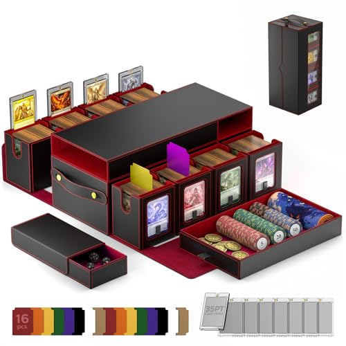 MoKo Commander Deck Box for MTG with Handle & Dice Tray, 8+2 Modular Design | 8-Deck Modular Card Case, Magnetic Holders & Dividers Included, Holds 1040+Double-Sleeved Cards, Playmat Storage, Fit TCG/EDH - color: Black Red