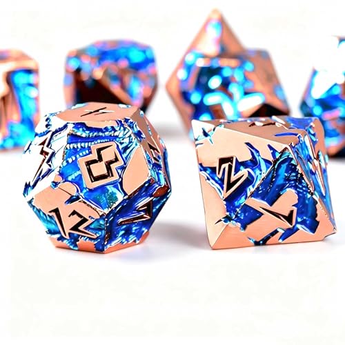 Blue Dragon Metal DND Dice Set, 7 Piece Weighted Polyhedral RPG Dice for Dungeons and Dragons, Balanced Zinc Alloy Tabletop D&D Dice with Storage Gift Case for Pathfinder MTG Games - color: Rose Gold