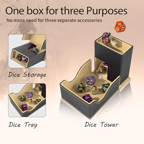 Dice Tower and Tray,Foldable Portable Dice Rolling Tower,Dice Roller Accessory for Dungeons and Dragons,Classic Board Games,RPG Games,and Tabletop Games Black/Brown - color: Black/Brown