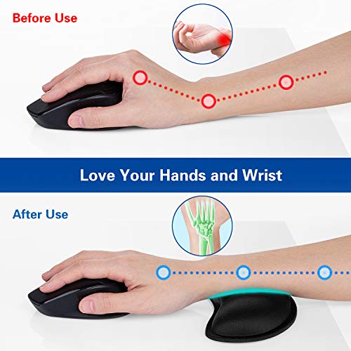 Mouse Wrist Rest, Canjoy 2 Pack Wrist Rest for Mouse Memory Foam Wrist Pad | Soft Fabric Mouse Wrist Rest Pad Support Cushion with Anti-Skid Rubber Base,Ergonomic Pain Relief Mouse Hand Rest (Black) - color: Black
