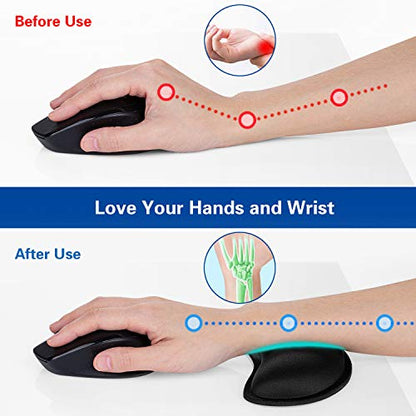 Mouse Wrist Rest, Canjoy 2 Pack Wrist Rest for Mouse Memory Foam Wrist Pad | Soft Fabric Mouse Wrist Rest Pad Support Cushion with Anti-Skid Rubber Base,Ergonomic Pain Relief Mouse Hand Rest (Black) - color: Black