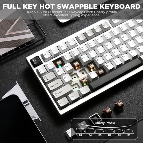 YUNZII AL80 75% Wireless Aluminum Mechanical Keyboard(Silver,Cocoa Cream) | QMK/VIA, Smart LCD Display and Knob, Hot Swap, Gasket Structure, BT/2.4G/USB-C, RGB Keyboard for Gaming/Win/Mac - color: Silver, size: Cocoa Cream V2 Switch