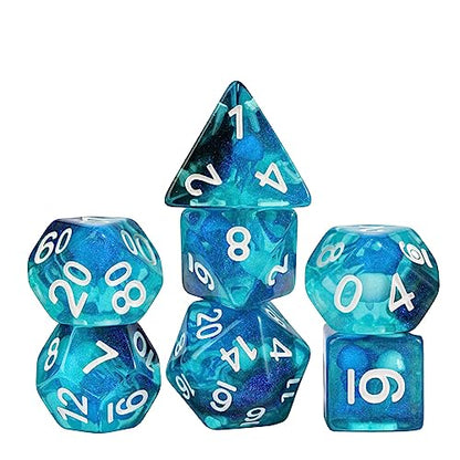 UDIXI Jellyfish DND Dice Set D&D Polyhedral Dice Set for RPG Tabletop Games | Velvet Storage Bag, DM Gift, for Dungeons and Dragons Role Playing Games Board Games - color: Ocean/Jellyfish