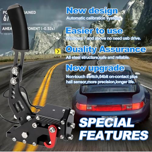 Jetmilai Handbrake Sim Racing for PC Windows, USB Handbrake with Clamp Analog Performance with Handle Grip for 64 Bits E Brake Sim Racing Game (Black) - color: 블랙.