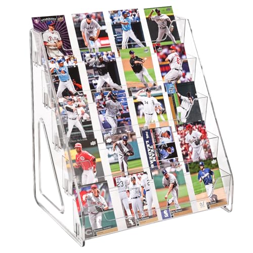 CELSOL 2 Pack Upgraded 5 Tier Acrylic Card Display Stand, Clear Display for Greeting Cards, Sports Cards, Postcards, Stickers & Brochures, Easy Snap-On, Increased Height & Thickness for Better Presentation - size: 5 Tier 2 Pack