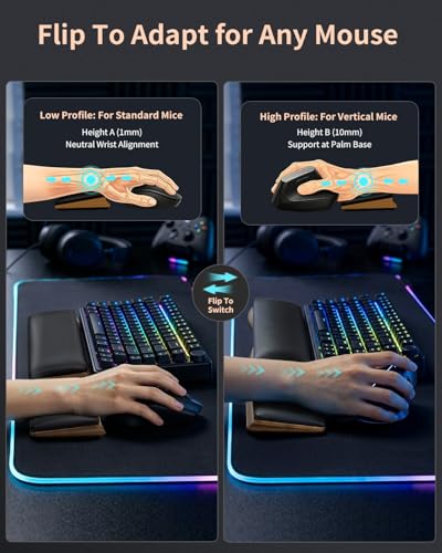 ASFSKY Keyboard and Mouse Wrist Rest Set for 60%-75% Compact Keyboards – Ergonomic Wooden Support Pad with PU Leather & Memory Foam, Anti-Slip Rubber Base for Gaming, Office & Typing Pain Relief - style: No RGB