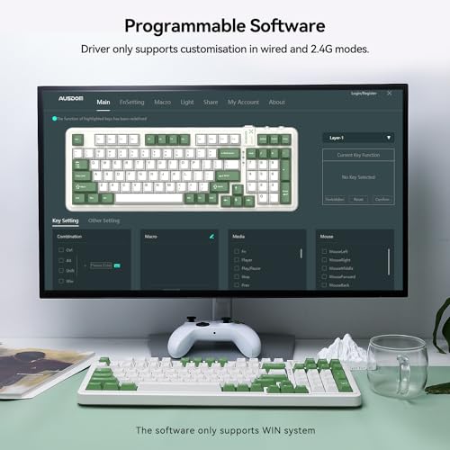 AUSDOM 98Pro Wireless Mechanical Keyboard, Tri-Mode BT/2.4GHz/USB-C Hot Swappable Custom Gaming Keyboard with Backlit, Gasket Structure, Linear Switches for Windows/Mac/PC (Clicky Sound) - color: Green