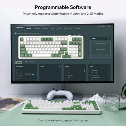 AUSDOM 98Pro Wireless Mechanical Keyboard, Tri-Mode BT/2.4GHz/USB-C Hot Swappable Custom Gaming Keyboard with Backlit, Gasket Structure, Linear Switches for Windows/Mac/PC (Clicky Sound) - color: Green