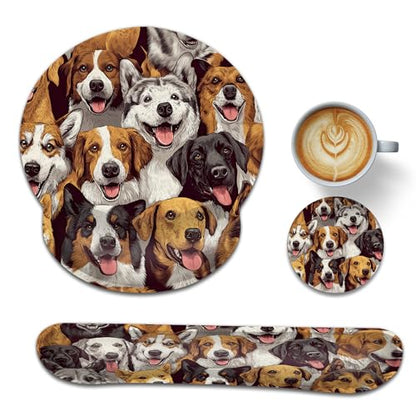 Wrist Rest Mouse Pad and Keyboard Support Set,Cute Dog 3 in 1 Ergonomic Memory Foam Mousepad with Non Slip Base, Gaming Mouse Pad for Office and Home - color: Cute Dog