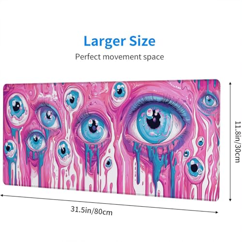 Eyes Gaming Mouse Pad Surreal Psychedelic Cute Alien Eyeball Pink Mousepad XL Large Gaming Mouse Pad Laptop Keyboard Mat Desk Pad Office Computer Keyboard Laptop Home 31.5"x11.8" - color: Eyes, size: 31.5" x 11.8"