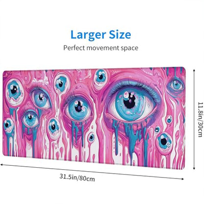 Eyes Gaming Mouse Pad Surreal Psychedelic Cute Alien Eyeball Pink Mousepad XL Large Gaming Mouse Pad Laptop Keyboard Mat Desk Pad Office Computer Keyboard Laptop Home 31.5"x11.8" - color: Eyes, size: 31.5" x 11.8"