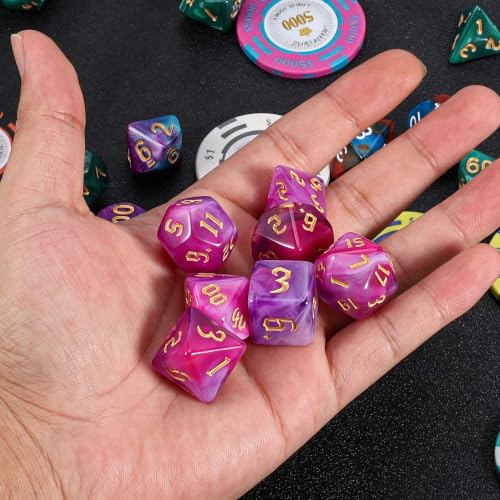 QMAY DND Dice Set -D&D Polyhedral Dice (7 Pcs) for Dungeons and Dragons (Purpulr and White) - color: Purpulr and White