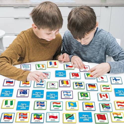 gisgfim 100 PCS Memory Matching Game Flags of The World Concentration Memory Card for Kids and Adults Learning Educational A Fun & Fast Countries of The World Matching Games - style: Flags of The World