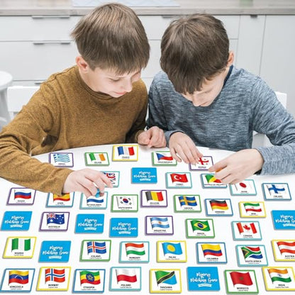 gisgfim 100 PCS Memory Matching Game Flags of The World Concentration Memory Card for Kids and Adults Learning Educational A Fun & Fast Countries of The World Matching Games - style: Flags of The World