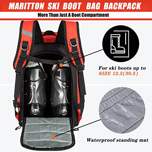 Ski Boot Bag - Boot Travel Backpack for Snowboard & Ski Boots, Helmet, Goggles, Gloves, Accessories - color: red