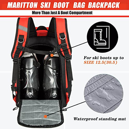Ski Boot Bag - Boot Travel Backpack for Snowboard & Ski Boots, Helmet, Goggles, Gloves, Accessories - color: red
