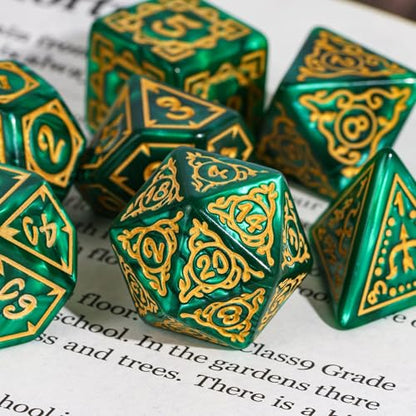 Dice DND, Polyhedral Dice Set(7 Pcs) D&D Dice with Leather Dice Bag for Role Playing Dice Games RPGs(Druid - Green) - color: Druid 7pcs G