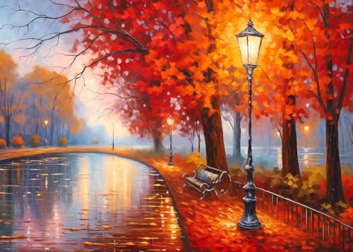 1000 Piece Puzzle for Adults - Maple Park Puzzles for Adults 1000 Pieces, Letters on Back, Autumn Scene Jigsaw Puzzle, Park in Fall Challenging Puzzles for Teens Seniors - 27.6 x 19.7 inches - color: Maple Park