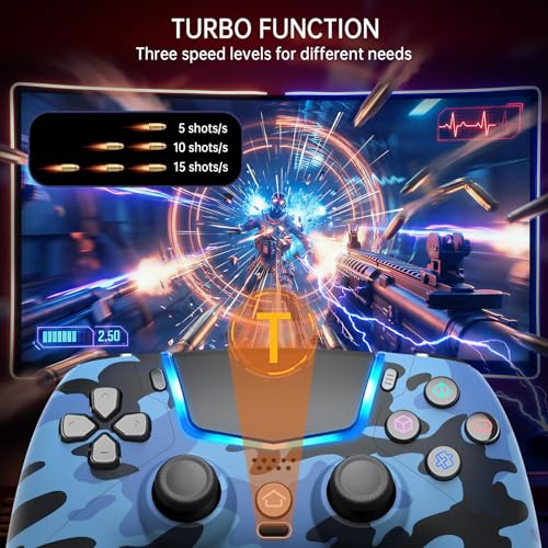 Wireless Controller for PS5, Compatible with PS5/Pro/Slim/PC, Replaces the PS5 Controller with Hall-Effect Joysticks, Hall-effect Triggers, 6-Axis Gyros, Dual Vibration And Turbo, 3.5mm Audio Jack/Speaker, Blue - color: Blue